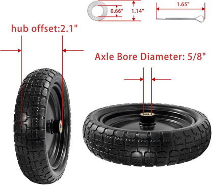 Parts Camp For Gorilla Cart Wheels 13-Inch replacement gorilla cart tires 4.00-6 Flat-free Solid Tire and Wheel For Hand Trucks/Garden Carts/Wheelbarrow/Dolly-5/8"Axle Borehole 2.1"Hub offset (2 Pack)