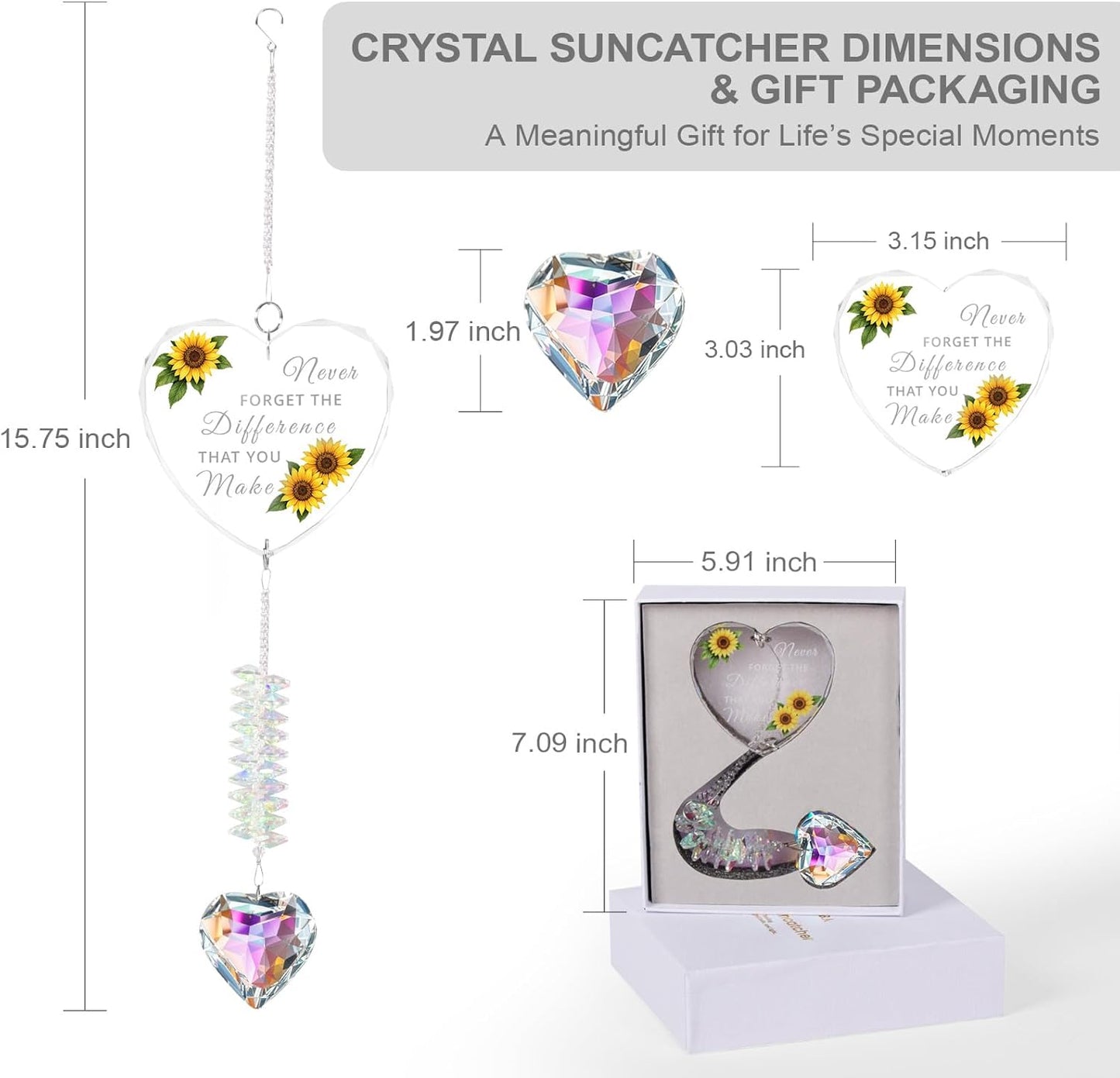 Crystal Suncatcher Thank You Gift – Never Forget The Difference You Make Ornament for Women, Appreciation Gifts for Coworkers, Teachers, Bosses, Nurses, Friends, Meaningful Keepsake