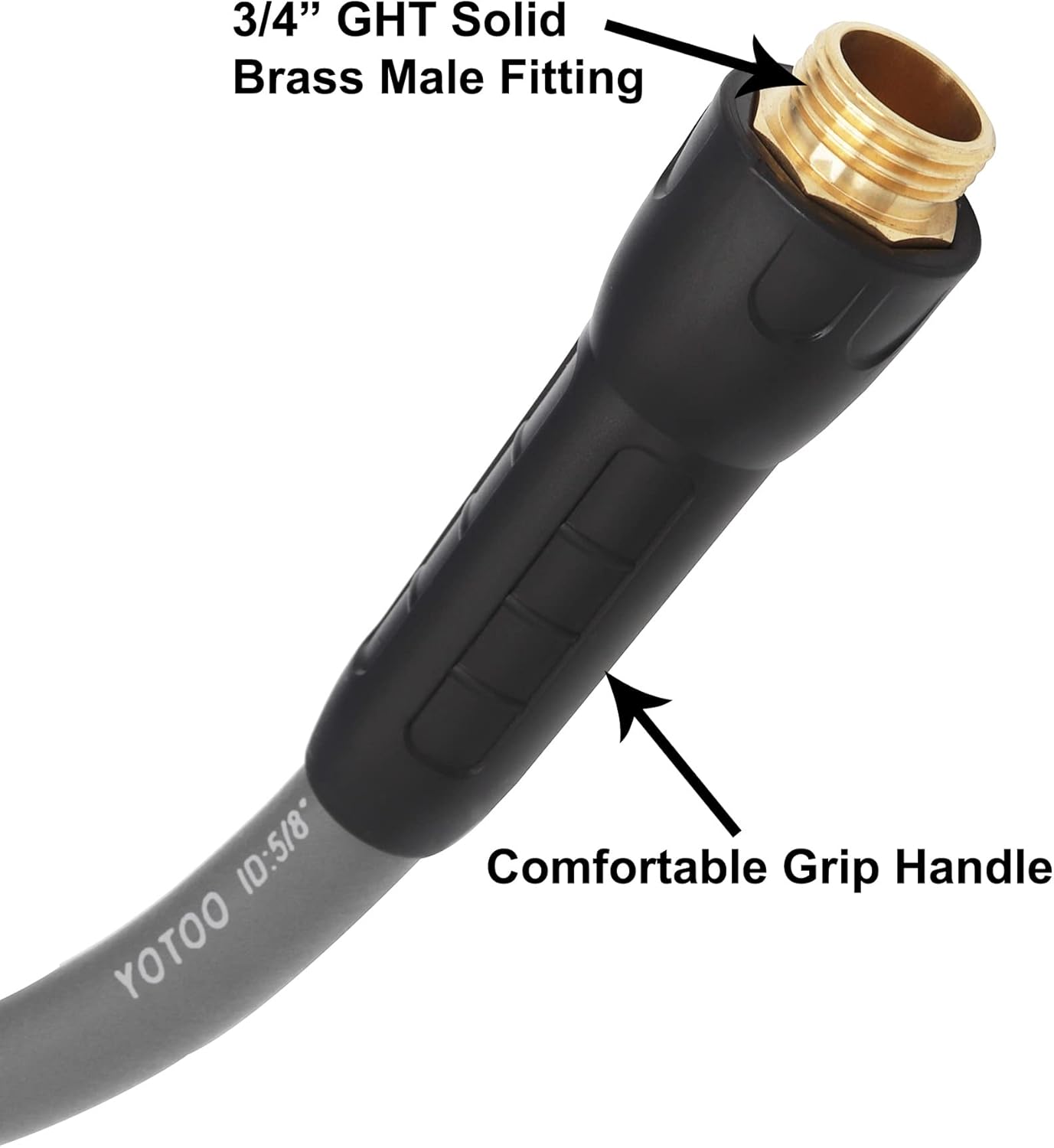 YOTOO Heavy Duty Hybrid Garden Lead in Water Hose 5/8-Inch by 5-Feet 150 PSI, Kink Resistant, All-Weather Flexible with Swivel Grip Handle and 3/4" GHT Solid Brass Fittings, Gray