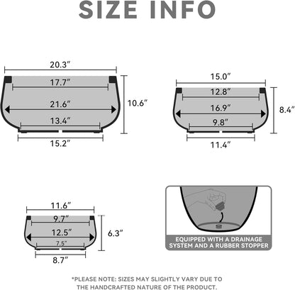 Kante 21.6",16.9",and 12.5" Dia Round Charcoal Elegant Planters (Set of 3), Outdoor Indoor Garden Plant Pot with Drainage Hole and Rubber Plug for Home & Patio