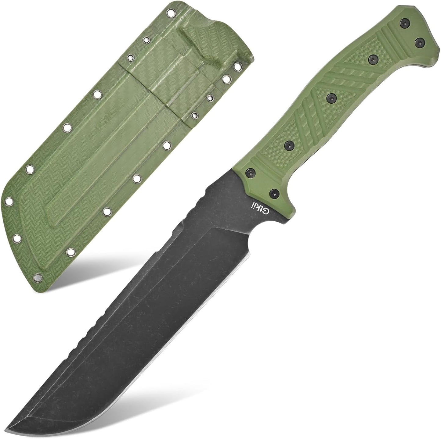 GTK32 Fixed Blade Knife DC53 Steel Blade Full Tang Nylon Fiberglass Handle Heavy Duty Knifes for Field Hunting Camping Adventure(Green)