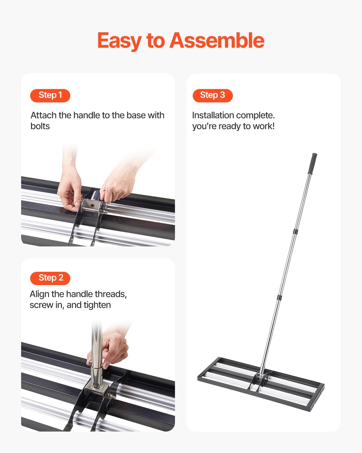 VEVOR Updated Lawn Leveling Rake with Roller, 30'' x 10" Stainless Steel Lawn Leveler with 83.9'' Adjustable Handle, Heavy Duty Yard Leveling Rake, Effort Saving Lawn Leveling Tool for Yard Golf Court