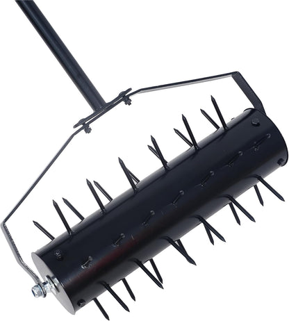Rolling Manual Lawn Aerator, 58-Inch Handle Push Spike Aerator for Lawns, Yards, and Gardens, Easy Assembly, Reduces Soil Compaction, Enhances Water Absorption Manual Aerator Tool Black