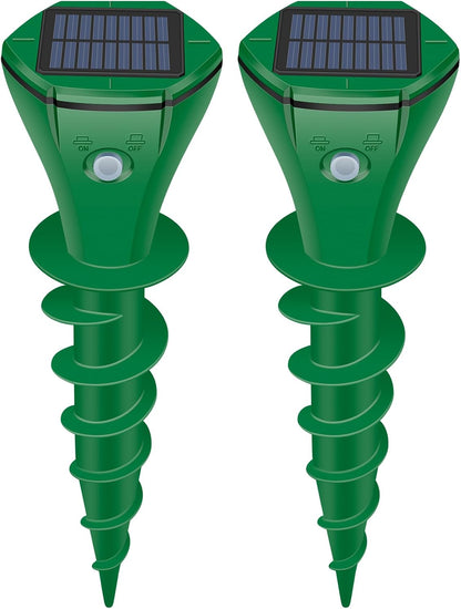 Mole Repellent Solar Powered Ultrasonic, Gopher Repellent Outdoor for Lawn Garden Yard,Waterproof Mole Killer Traps,Sonic Spikes Get Rid of All Pests Gopher Vole Groundhog Chipmunk Snake, 2 Pack-Green