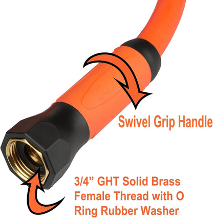 YOTOO Heavy Duty Hybrid Garden Water Hose 5/8-Inch by 25-Feet 150 PSI Kink Resistant, Flexible with Swivel Grip Handle and 3/4" GHT Solid Brass Fittings, Orange