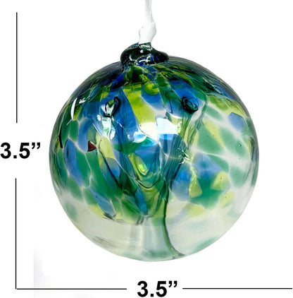 Sea Green Tree of Life Glass Globe - Small 3.5 inch Hand Blown Handmade Hanging Garden Gazing Ball Indoor Outdoor Home Décor