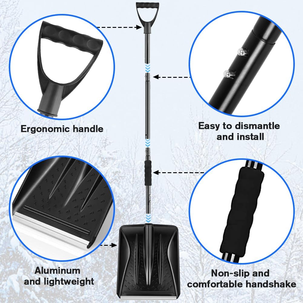 Snow Square Shovel, Shovels for Digging with D-Handle, Overall 41-Inch Long Garden Shovel for Car, Garden Tools, Black