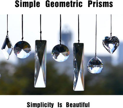 2PCS 5" Large Crystal Sun Catcher Prisms, STINO Hanging Suncatchers with Glass Prism, Rainbow Maker for Windows, Balcony, Kitchen, Garden Decoration (1, Net Rectangle Clear 2Pcs)