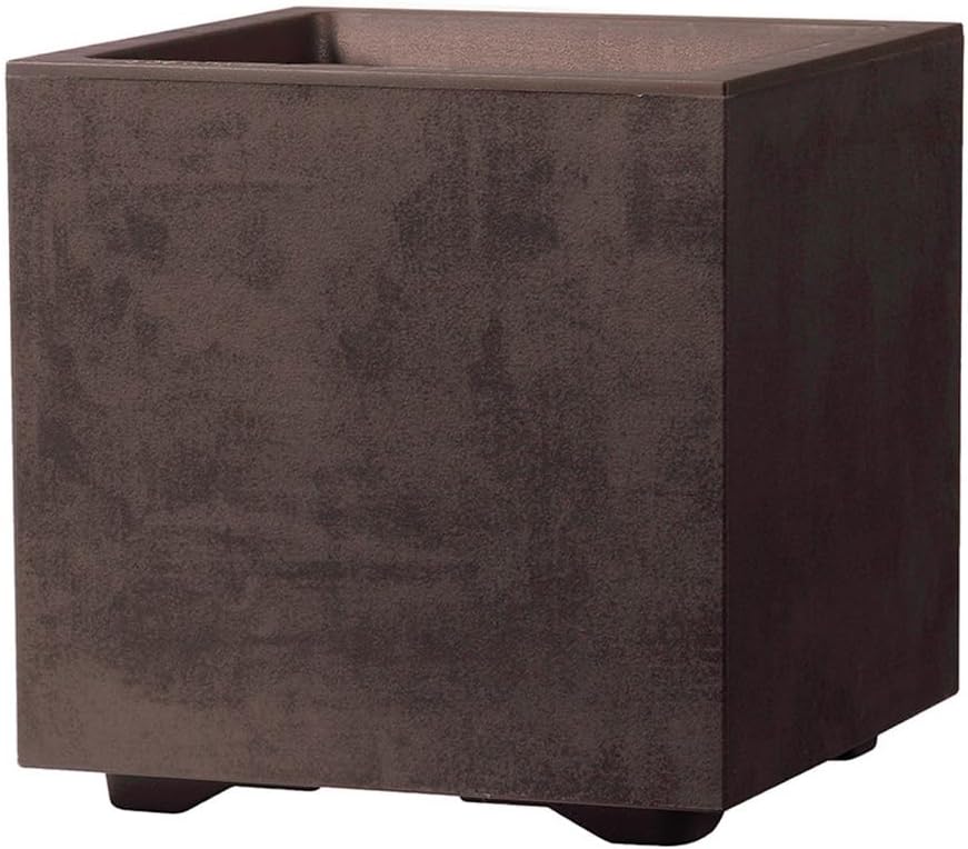 Deroma Millennium 19” Cube Planter | Light & Durable Plastic | Indoor or Outdoor Square Pot for Patio/Porch | Water Res. Wheels & Drain Plug | Trendy Planter for Plants, Flowers, Garden | Brown