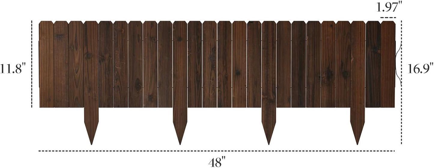 Wood Garden Edging Border Wooden Garden Fence No Dig Landscape Edging Lawn Fence Border Decorative Flower Bed Border Courtyards Planting Tree Fence Yard Patio Path Edging -11.8" H x 48" L (1PACK)