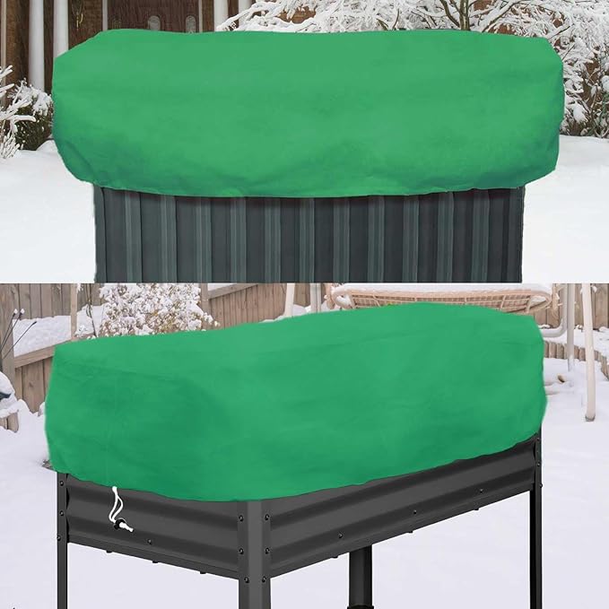 2 Pack Plant Covers Freeze Protection for Raised Beds Rectangular Planter Frost Fabric with Drawstring 2.82oz/yd² Reusable Raised Beds Frost Cloth for Winter Outdoor Plants (Green,for Cover a 4x2x1ft)