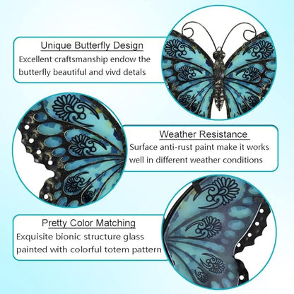 LIFFY Metal Butterfly Wall Decor Glass Outdoor Wall Art Sculptures 12" Hanging Garden Decorations Indoor Home Decorative Ornaments for Patio Yard Fence Bedroom Living Room