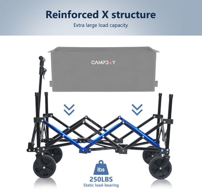 Foldable Wagon Cart, Utility Folding Wagon, Lightweight 12 lbs, 110L/250 lbs Capacity, Collapsible Cart with Wheels & Adjustable Handle for Grocery Shopping, Garden, Camping