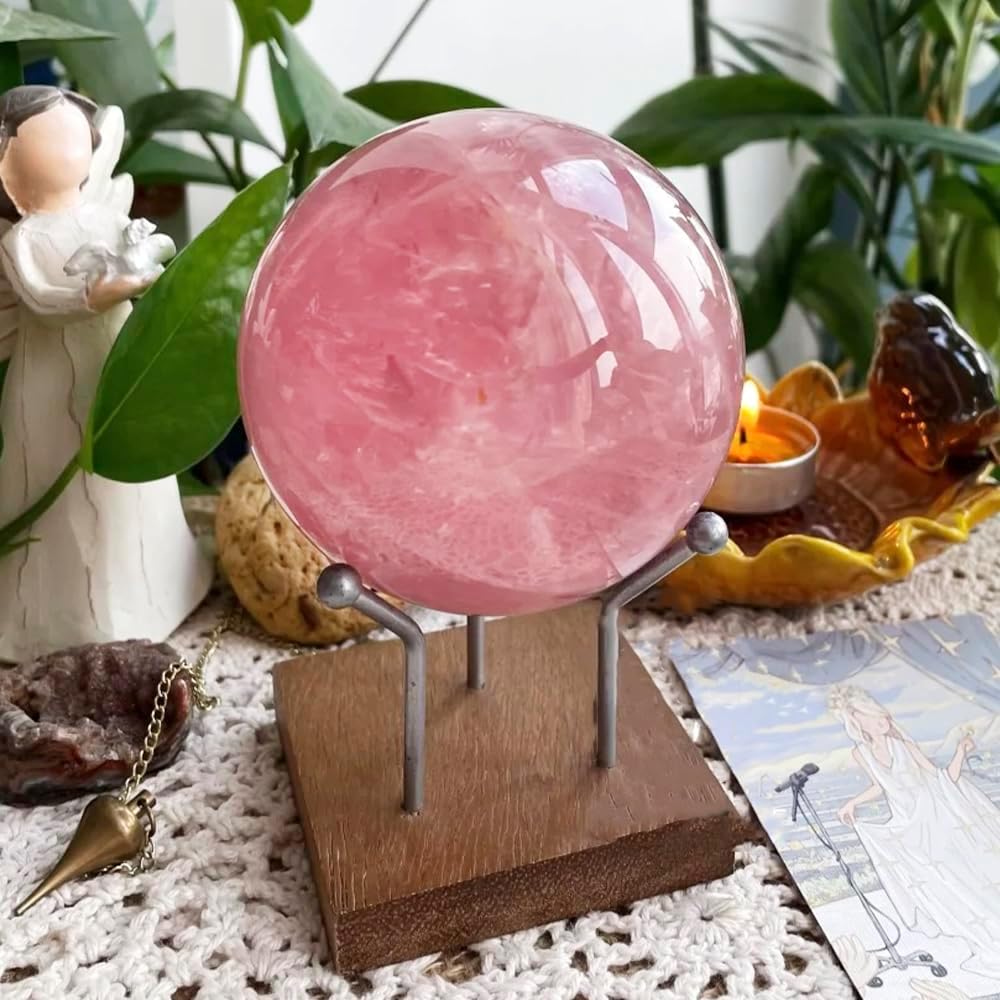7-10CM/2.75-3.93inch Big Pink Crystal Ball Polished Natural Rose Quartz Sphere Decorative Sphere Healing Crystals Ball Healing Stone Crafts Home Decor Ornament Gifts