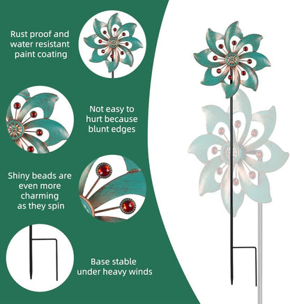 VEWOGARDEN 2PCS Garden Wind Spinners Metal Outdoor Wind Spinner Waterproof Wind Sculptures & Spinners Green Kinetic Wind Spinner for Yard Lawn Decor