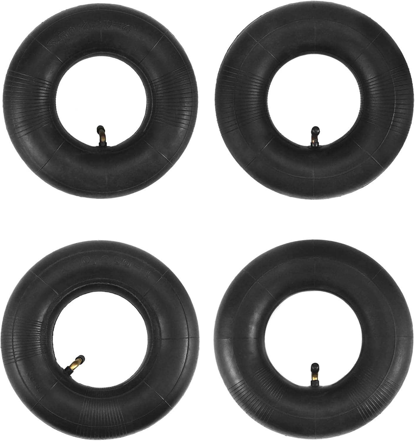 QWORK 4.10/3.50-4 Wheelbarrow Inner Tube, 4 Pack Replacement Inner Tubes, Bent Valve, for Lawn Movers, Hand Trucks