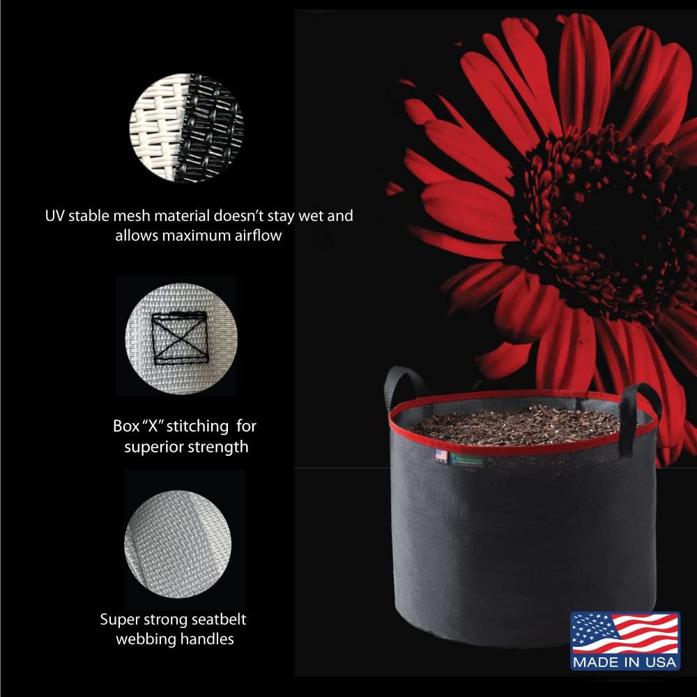 Grow Bag 5 Gallon, Planting Pots - Colorful Plant Grow Bags Pots Gardening Vegetable - Air Pruning Mesh Fabric Plant Container - (Black/Red)