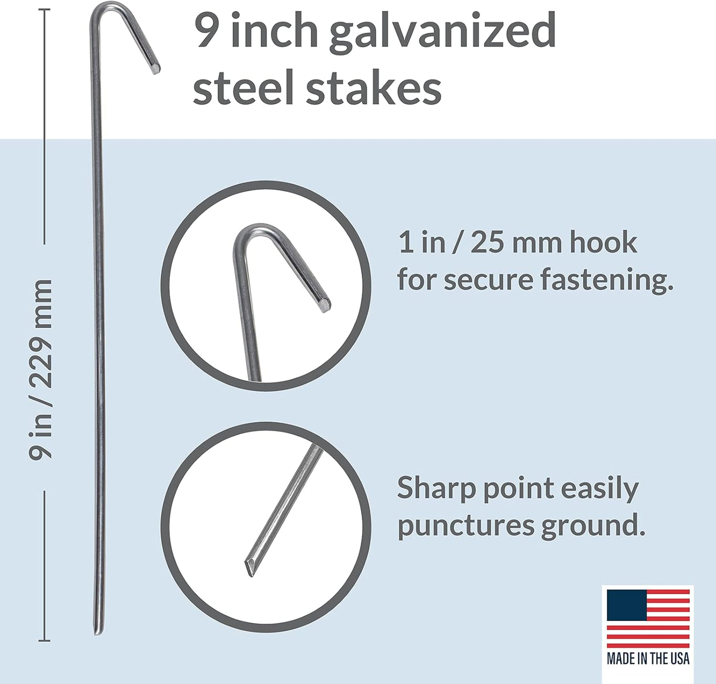 Pinnacle Mercantile 30 Pack Tent Stakes Metal Garden Edging Fence Hooks Pegs Christmas Decoration Stakes Made USA 9 inches Long