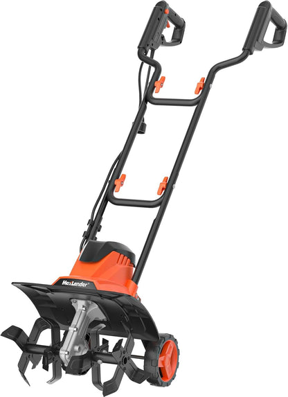 MAXLANDER Electric Tiller Cultivator, 14 Inch 12 Amp Corded Tiller for Gardening with Foldable Handle, 4 Steel Tines, Garden Rototiller with Wheels for Lawn Yard Soil Cultivation