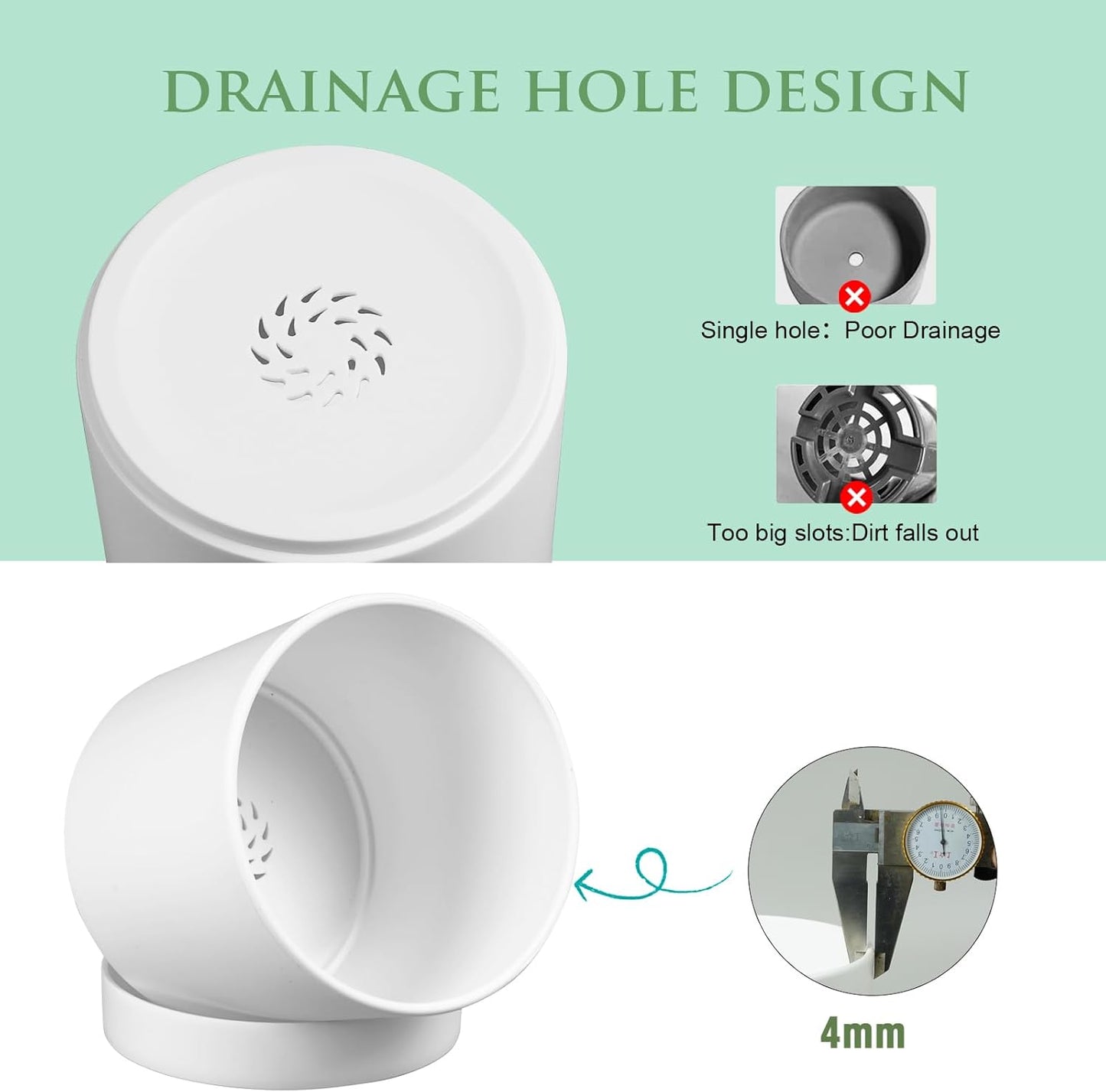 6/5/4 inch Flower Pots, Pack of 3 Cylinder Plant Pots for Small Indoor Outdoor Plants, Plastic Planters with Drainage Holes and Saucers for Garden Succulent Nursery House Plants, White