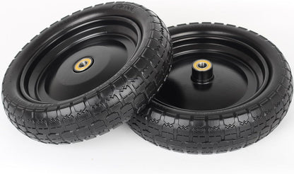 13" Flat-free Solid Tire and Wheel, with 5/8" Axle Bore Hole, 2.2" Offset Hub, Replacement 4.00-6 Wheelbarrow tire, Compatible with Garden Wagon Trolley Dolly, 2 Pack