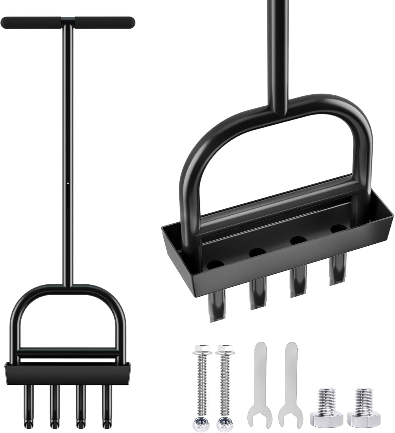 Lawn Aerator Coring Tool with Soil Core Storage Tray,4 Tine Stainless Steel Manual Garden Plug Aerator for Yard Grass,Lawn Coring Aeration for Soil Aeration,Lawn Care Cleaning,Compacted Soil(Black)
