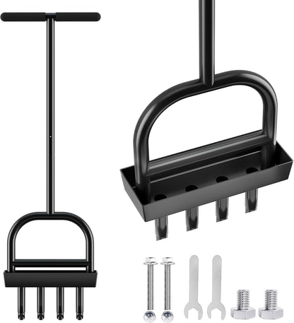 Lawn Aerator Coring Tool with Soil Core Storage Tray,4 Tine Stainless Steel Manual Garden Plug Aerator for Yard Grass,Lawn Coring Aeration for Soil Aeration,Lawn Care Cleaning,Compacted Soil(Black)