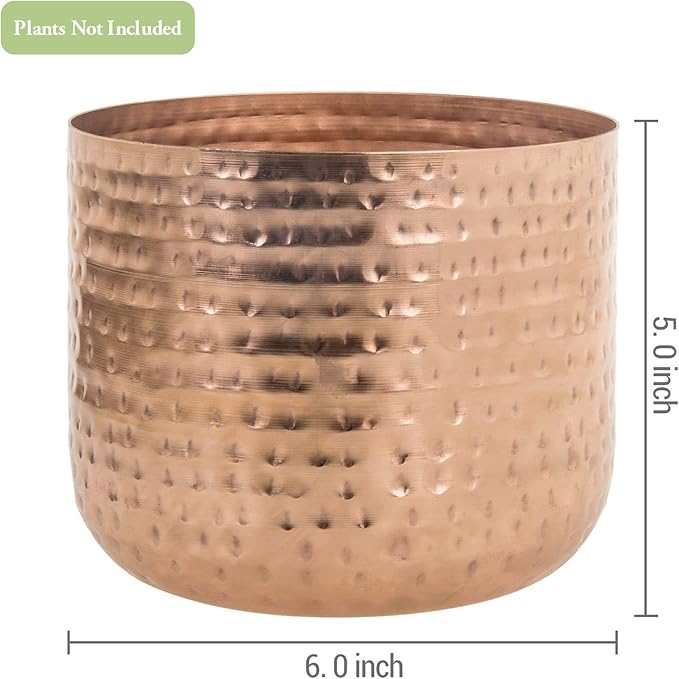 MyGift 6 Inch Copper Tone Metal Plant Pot with Hammered Design, Decorative Small Succulent Planter - Handcrafted in India