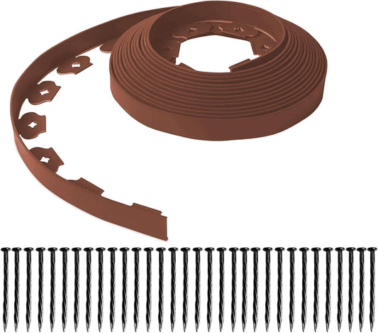 Garden Edging,33ft Landscape Edging Garden Borders Edging【2INCH Hight】 Paver Edging Include 30 Stakes, Flexible Lawn Edging Border for Yard, Lawn, Gardens(Brown)