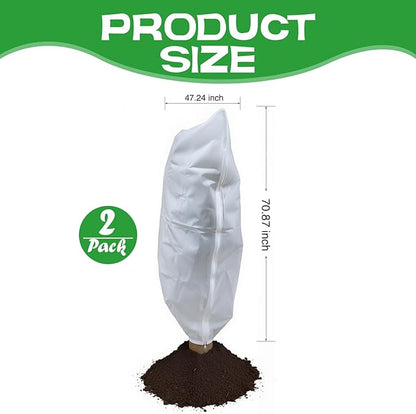2-Pack Plant Covers Freeze Protection, Winter Frost Cloth with Zipper & Drawstring - 47.24''W x 70.87''H White Frost Blankets for Outdoor Garden Plants and Trees
