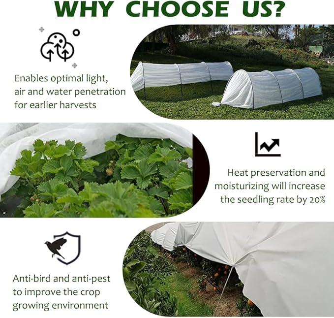 Plant Freeze Protection Cover, 5x60ft Frost Cloth Winter Garden Blanket, Floating Row Cover for Cold Weather and Shade, Perfect for Outdoor Vegetables, Trees, Greenhouse