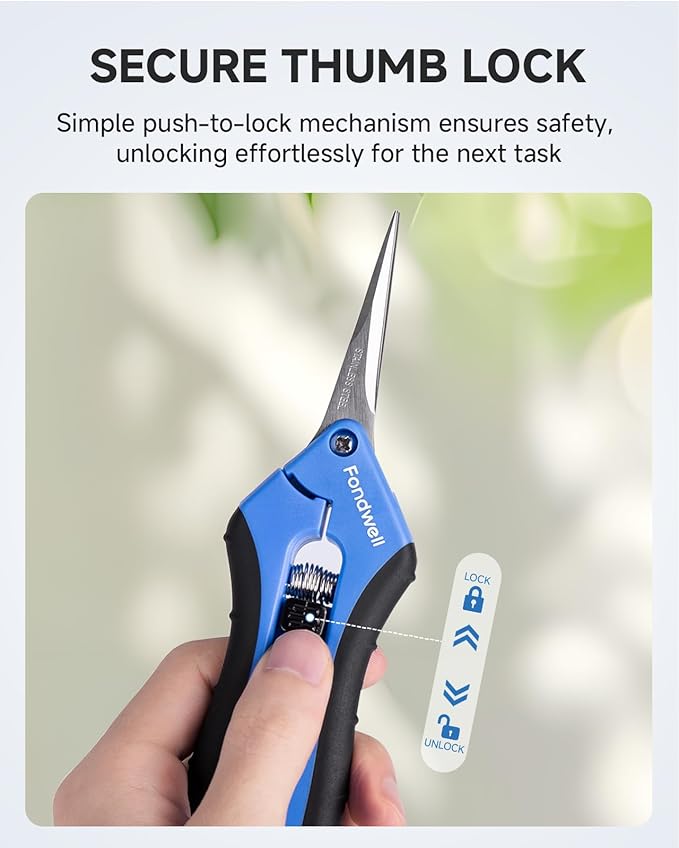 Fondwell 6.5" Garden Scissors Plant Shears: Micro Tip Pruning Shears with Curved Blades - Lightweight Bonsai Scissors