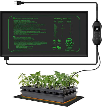 Seedling Heat Mat with Digital Thermostat, 10" x 20.75" Waterproof Heating Pad for Hydroponic Germination Seed Starting, Adjustable Controller