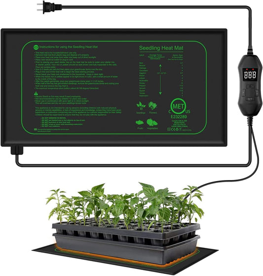 Seedling Heat Mat with Digital Thermostat, 10" x 20.75" Waterproof Heating Pad for Hydroponic Germination Seed Starting, Adjustable Controller