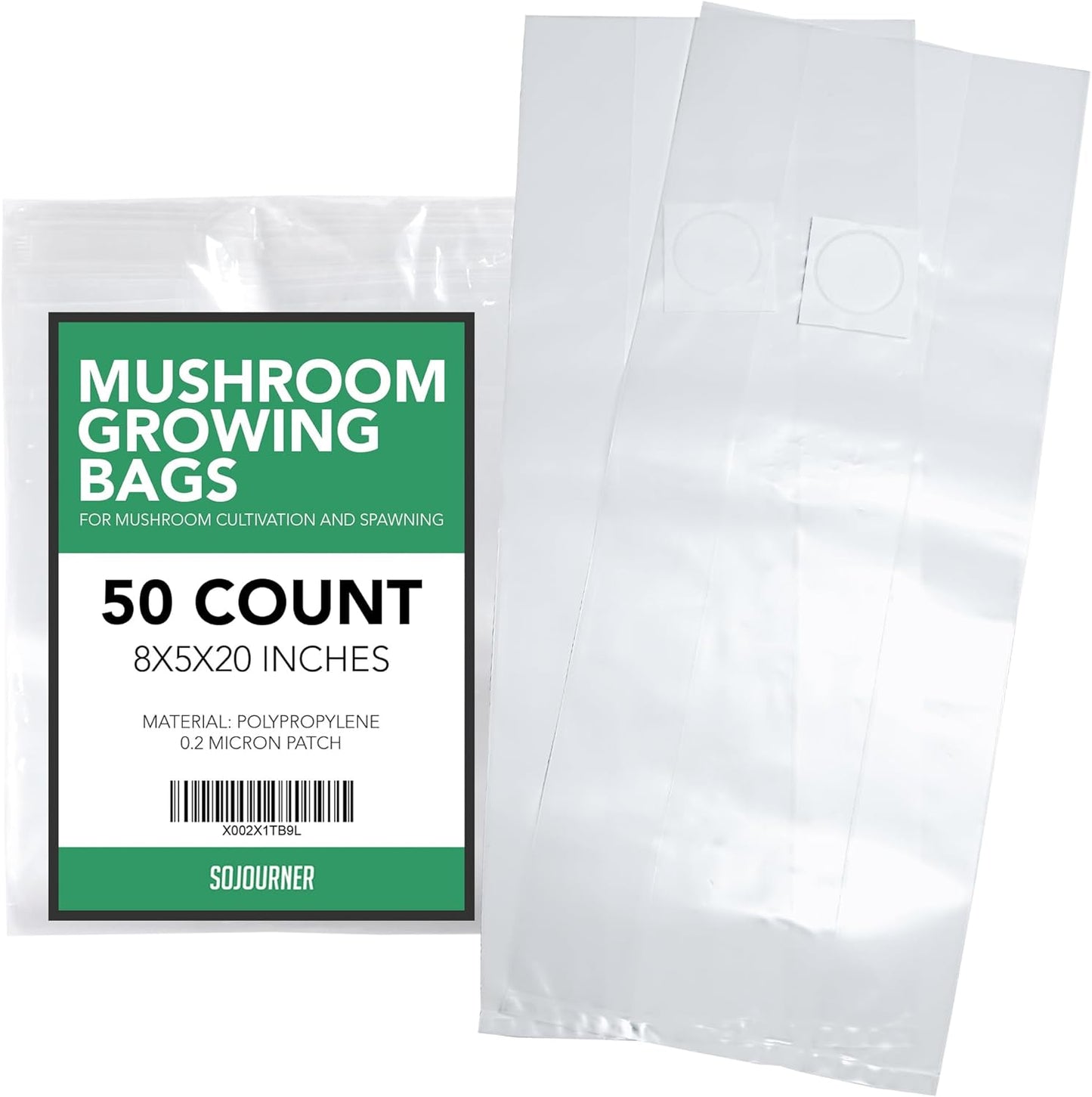 Mushroom Grow Bags (50 Pack) - 6 Mil Thick Autoclave Spawn Bags with 0.2 Micron Filter for Your Grain - Mycology Supplies - Large Size 8" x 5" x 20"