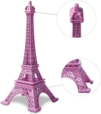 ESHATO Pink Metal Eiffel Tower Statue, 7inch Decorative Figurine Replica Stand Holder for Cake Topper Table Decor Gift Party Home Decoration