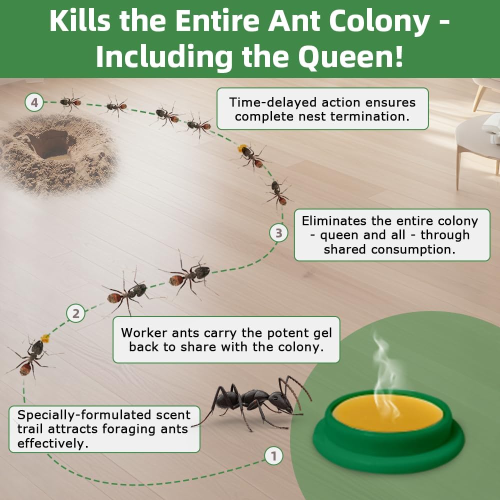 32 PCS Ant Killer Gel Bait Stations, Extra Strengthen Ant Bait Traps, Long-Lasting Effective Pest Gel for Carpenter Ants and Other Common Household Ants, No Mess Easy Use, Safe for Pets and Kids