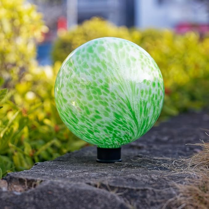 Stargarden Gazing Ball, 10 Inch Decorative Gazing Globe with Metal Ball Stand, Green Glass Balls, Indoor Outdoor Ornaments Gifts for Mom, Women