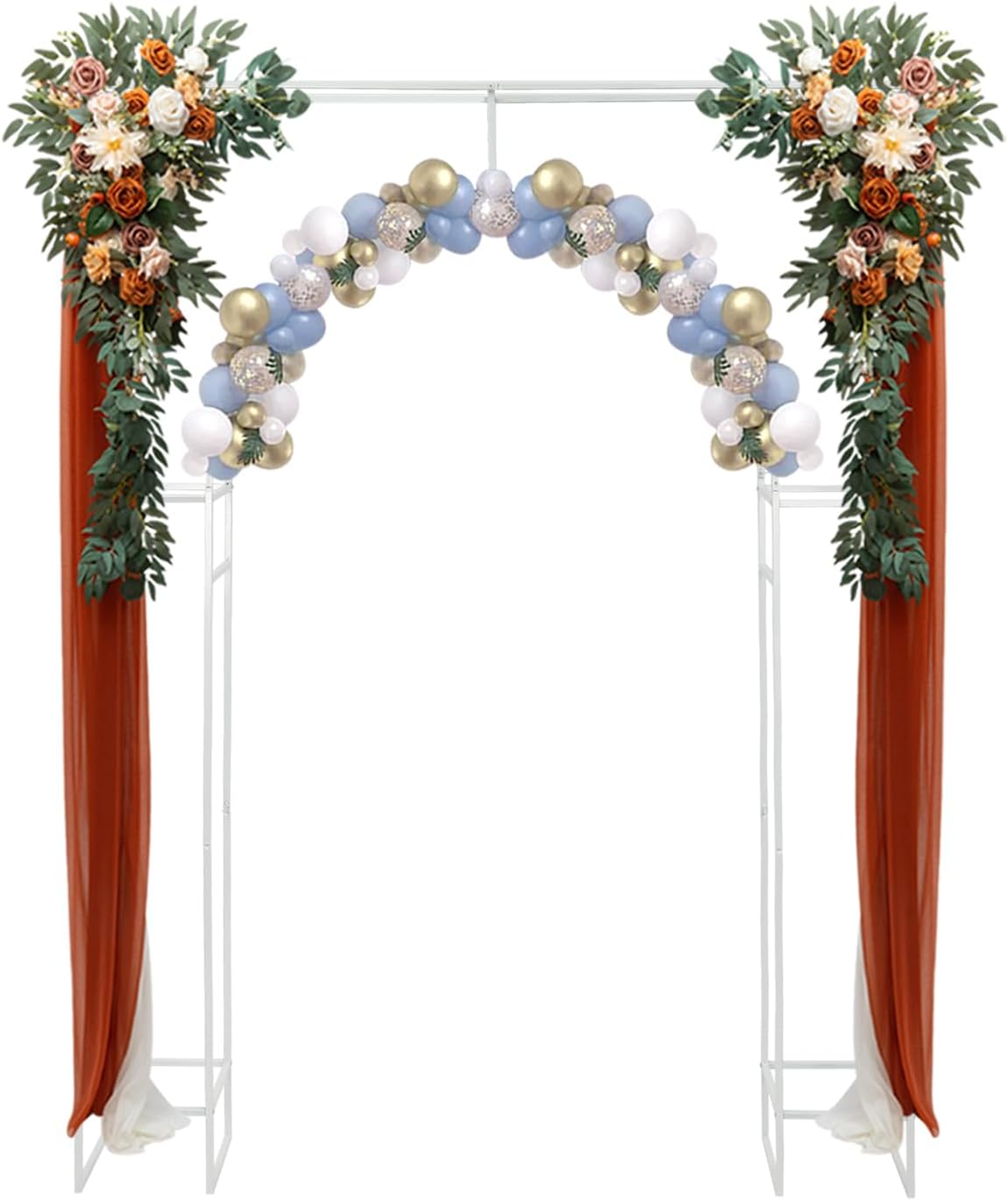 Wedding Arch Backdrop Stand, White Double Square Arch Backdrop Stand for Ceremony, 7.87ft Tall Metal Open Balloon Arches Garden Arbor Frame for Photo Background Decoration