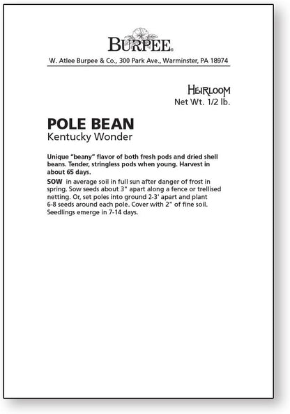 Burpee Kentucky Wonder Pole Bean Seeds 8 ounces of seed