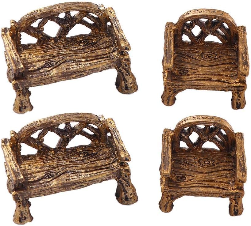 Fairy Garden Furniture Ornaments Miniature Resin Chair Bench Fairy Village Micro Resin Dollhouse Accessories Home Micro Landscape Decoration(1PCS Bench)