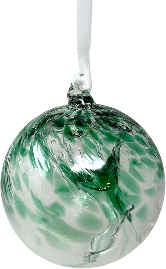 Emerald Tree of Life Glass Globe - Small 3.5 inch Hand Blown Handmade Hanging Garden Gazing Ball Indoor Outdoor Home Décor