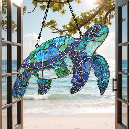 Ocean Turtle Acrylic Suncatcher Birth Flower Faux Stained Window Hanging for Her Room Decor Sun Catchers Indoor Windown Suncatchers Windows Outdoor