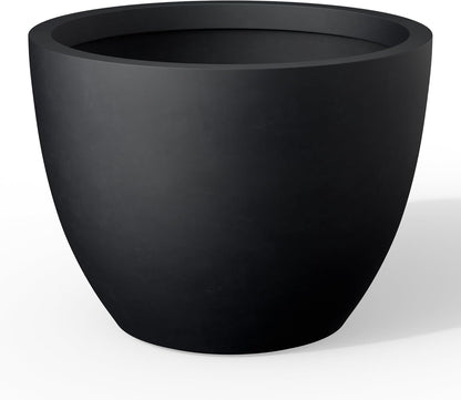 Kante 17.3 Inch Round Concrete Planter - Classic Large Indoor/Outdoor Plant Pot with Drainage Hole and Rubber Plug, Suitable for Gardens and Patios, Black