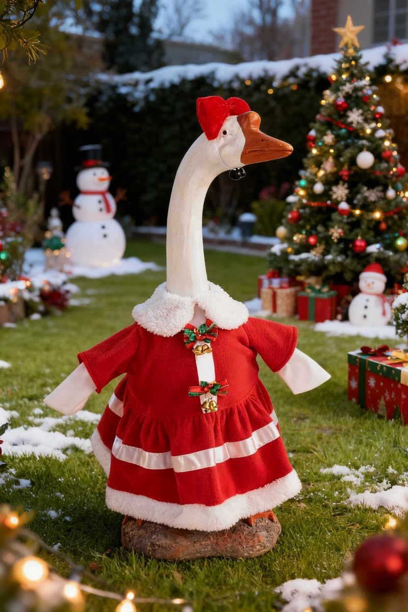 Christmas Porch Goose Outfit - 23" Goose Costume Festive Outfit for Cement Plastic Porch Goose Statue – Funny Outdoor Decor,Lawn Yard Decor,Classroom,Patio & Garden Party