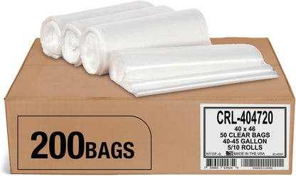 Aluf Plastics 45 Gallon 2.0 MIL Clear Garbage Bags - 40" x 46" - Pack of 200 - For Contractor, Industrial, Healthcare, & Municipal