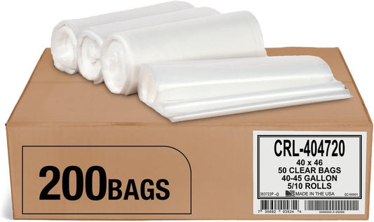 Aluf Plastics 45 Gallon 2.0 MIL Clear Garbage Bags - 40" x 46" - Pack of 200 - For Contractor