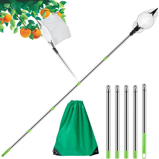 Fruit Picker Pole 6.5 FT Adjustable Pole with Soft Bag Fruit Catcher Equipment Tree Picker with Fruit Storage Bag for Apples Mango Pear Orange Avocados Fruit Picking(2m/6.56ft)