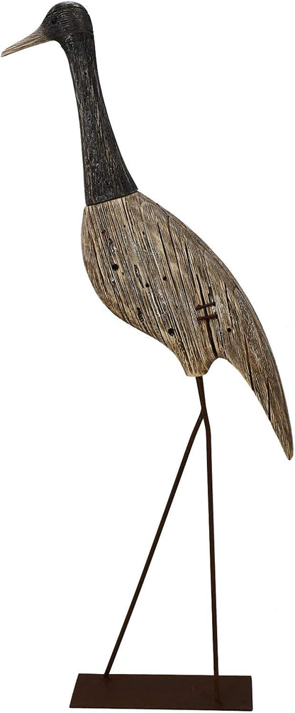 Morning View Wooden Crane Decor Wood Sea Birds Statue Bird Figurines Seabird Statue Standing Cranes Decorations Coastal Sculpture Nautical Beach Ocean Home Table Garden Yard Lawn Outdoor 31 Inch