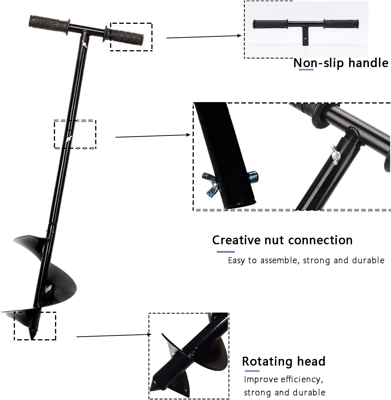Compost Turning Tool Compost Stirring Tool,Compost Turning Bar 33.4inch,Manual Compost Aerator Tool Turner & Mixing Tool for Outdoor Compost Bin,Composting Accessories (Black-33.4IN)